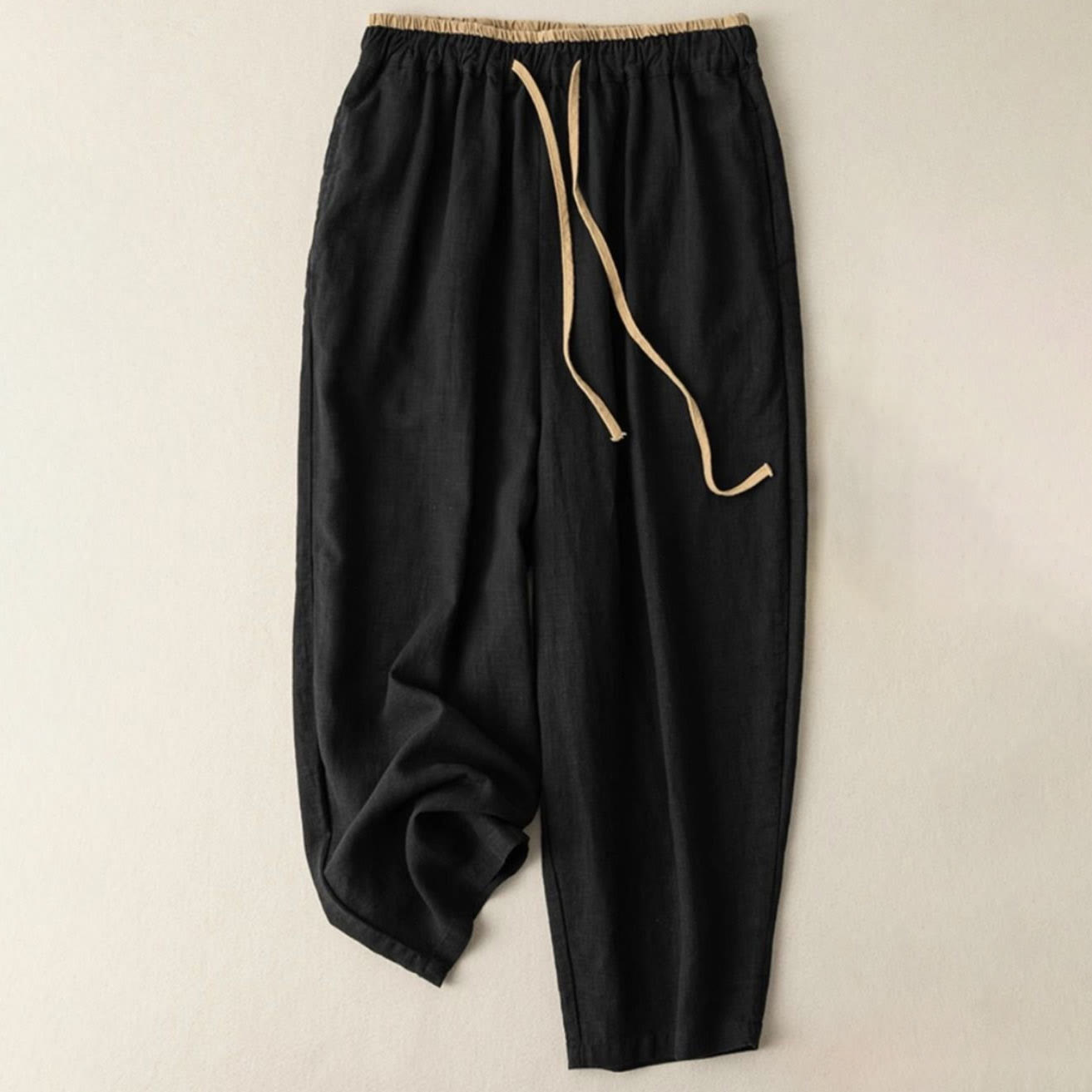 Casual Solid Color Cotton Linen Drawstring Women's Pants With Pockets