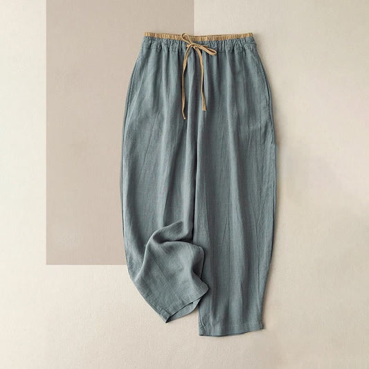 Casual Solid Color Cotton Linen Drawstring Women's Pants With Pockets