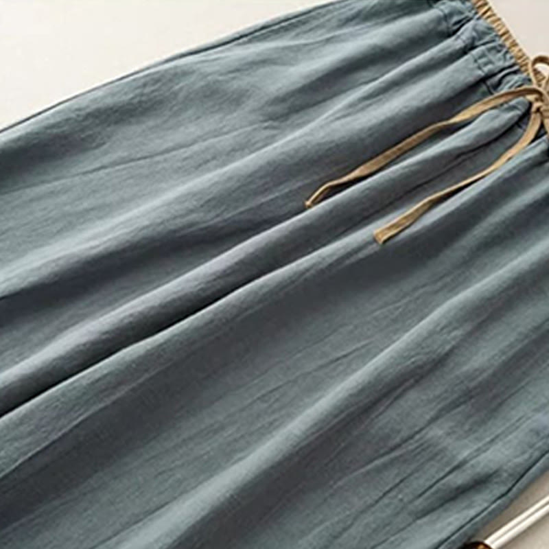 Casual Solid Color Cotton Linen Drawstring Women's Pants With Pockets