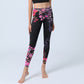 Black Pink Floral Leaves Print Gym Leggings Women's Yoga Pants