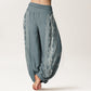 Cotton Lotus Flowers Double Dorje Vajra Namaste Om Design Women's Elastic Waist Harem Pants
