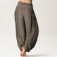 Cotton Lotus Flowers Double Dorje Vajra Namaste Om Design Women's Elastic Waist Harem Pants