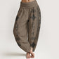 Cotton Lotus Flowers Double Dorje Vajra Namaste Om Design Women's Elastic Waist Harem Pants