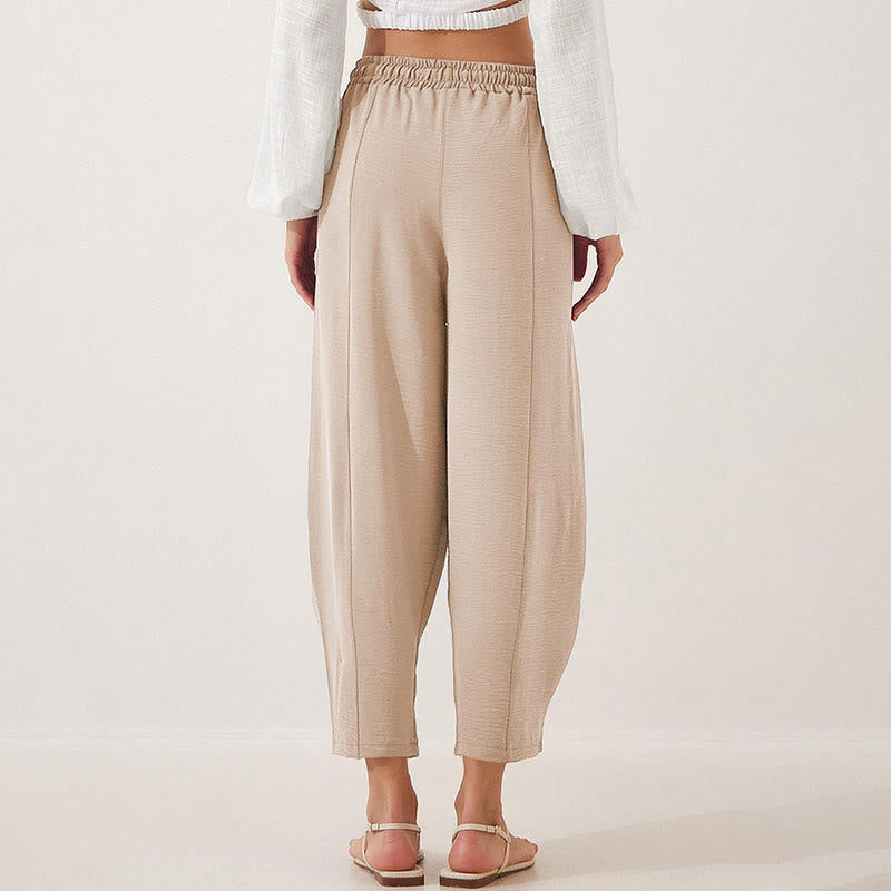 Casual Plain Loose Drawstring Women's Polyester 7/8 Length Pants  With Pockets