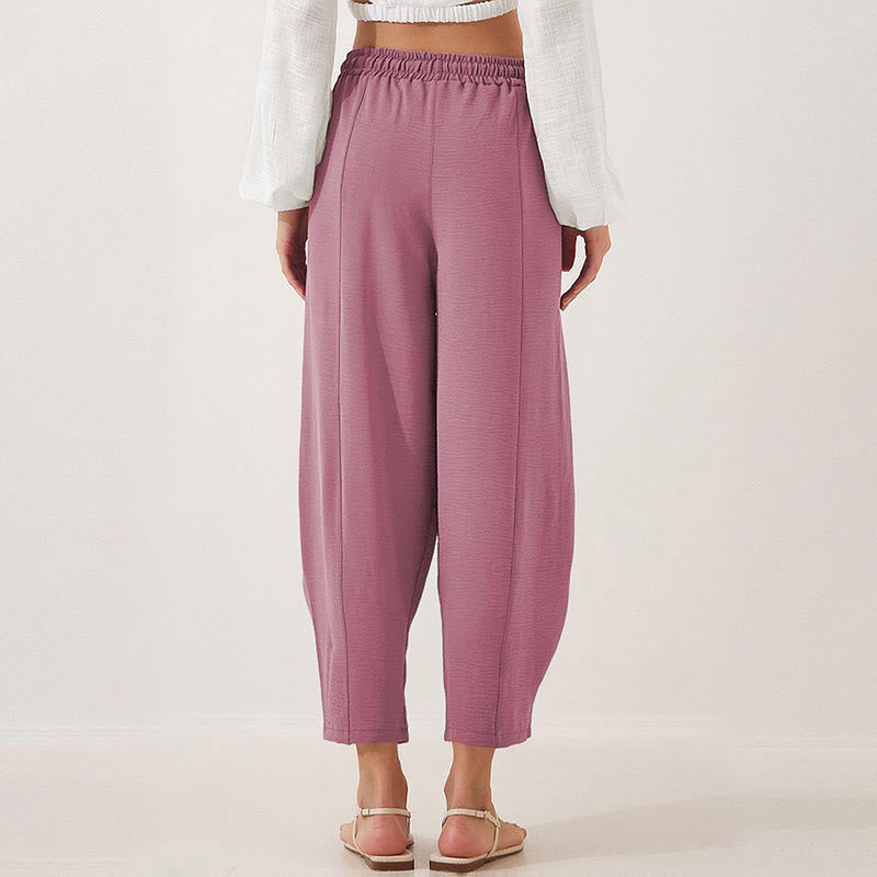 Casual Plain Loose Drawstring Women's Polyester 7/8 Length Pants  With Pockets
