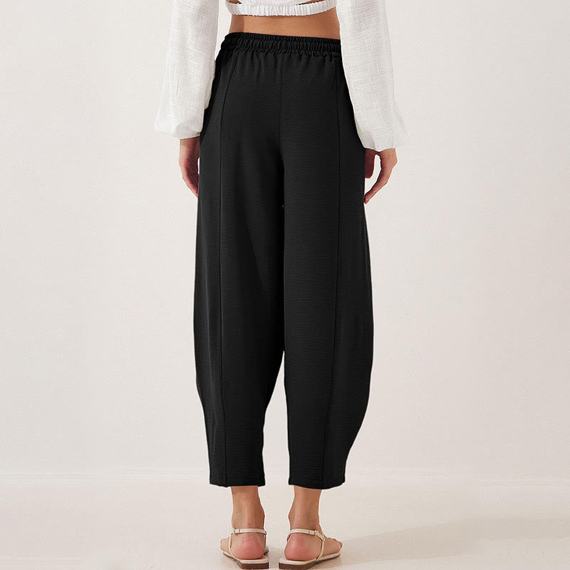 Casual Plain Loose Drawstring Women's Polyester 7/8 Length Pants  With Pockets