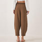 Casual Plain Loose Drawstring Women's Polyester 7/8 Length Pants  With Pockets
