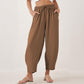 Casual Plain Loose Drawstring Women's Polyester 7/8 Length Pants  With Pockets