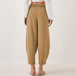 Casual Plain Loose Drawstring Women's Polyester 7/8 Length Pants  With Pockets