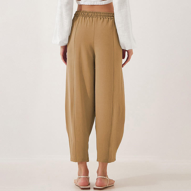 Casual Plain Loose Drawstring Women's Polyester 7/8 Length Pants  With Pockets