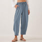 Casual Plain Loose Drawstring Women's Polyester 7/8 Length Pants  With Pockets
