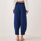 Casual Plain Loose Drawstring Women's Polyester 7/8 Length Pants  With Pockets