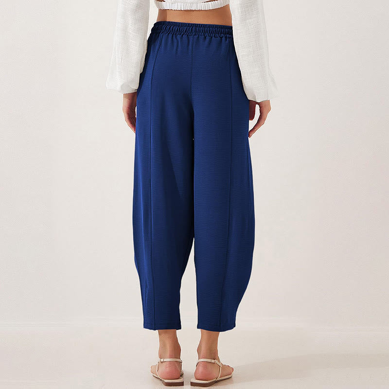 Casual Plain Loose Drawstring Women's Polyester 7/8 Length Pants  With Pockets