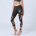 Pink Roses Beige Flowers Print Gym Fitness Leggings Women's Yoga Pants