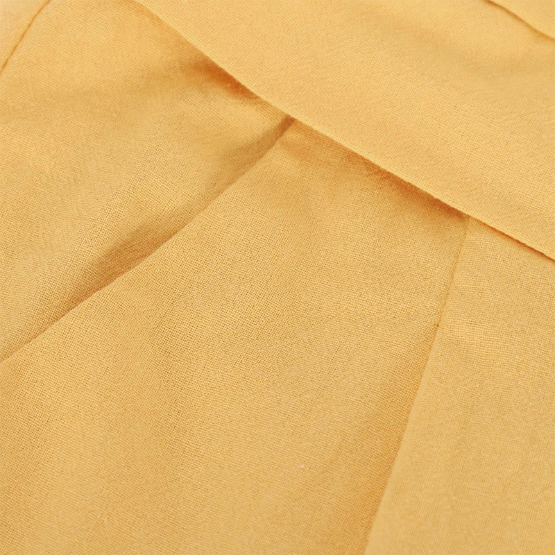 Retro Casual High Waist Cotton Women's Wide Leg Pants With Pockets