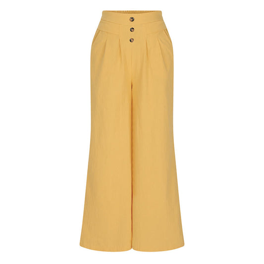 Retro Casual High Waist Cotton Women's Wide Leg Pants With Pockets