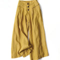 Retro Casual High Waist Cotton Women's Wide Leg Pants With Pockets