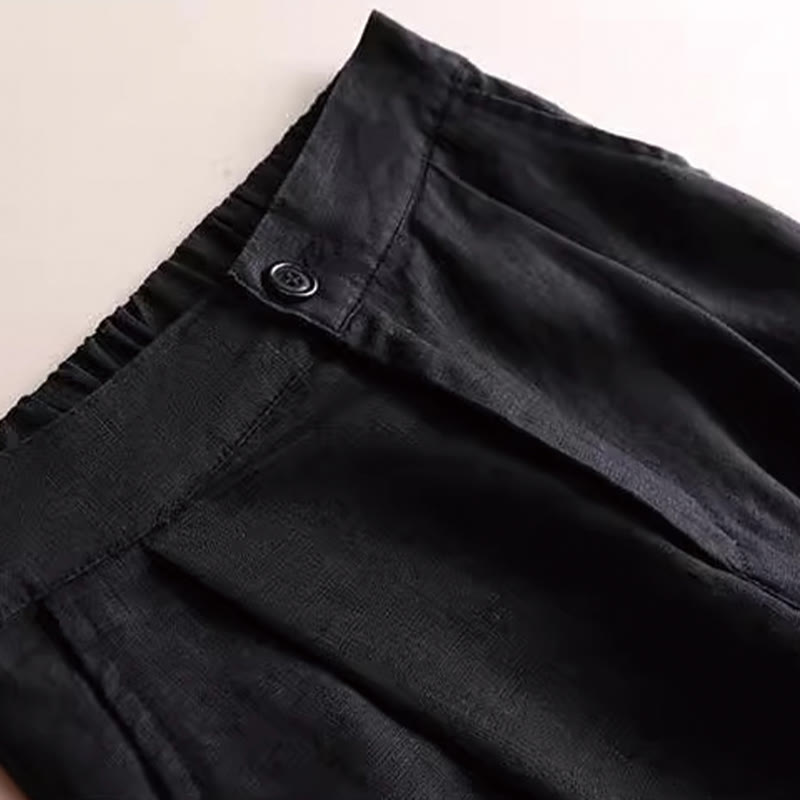 Commute Solid Color Drawstring 7-8 Length Cotton Linen Women's Wide Leg Pants With Pockets