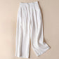Commute Solid Color Drawstring 7-8 Length Cotton Linen Women's Wide Leg Pants With Pockets