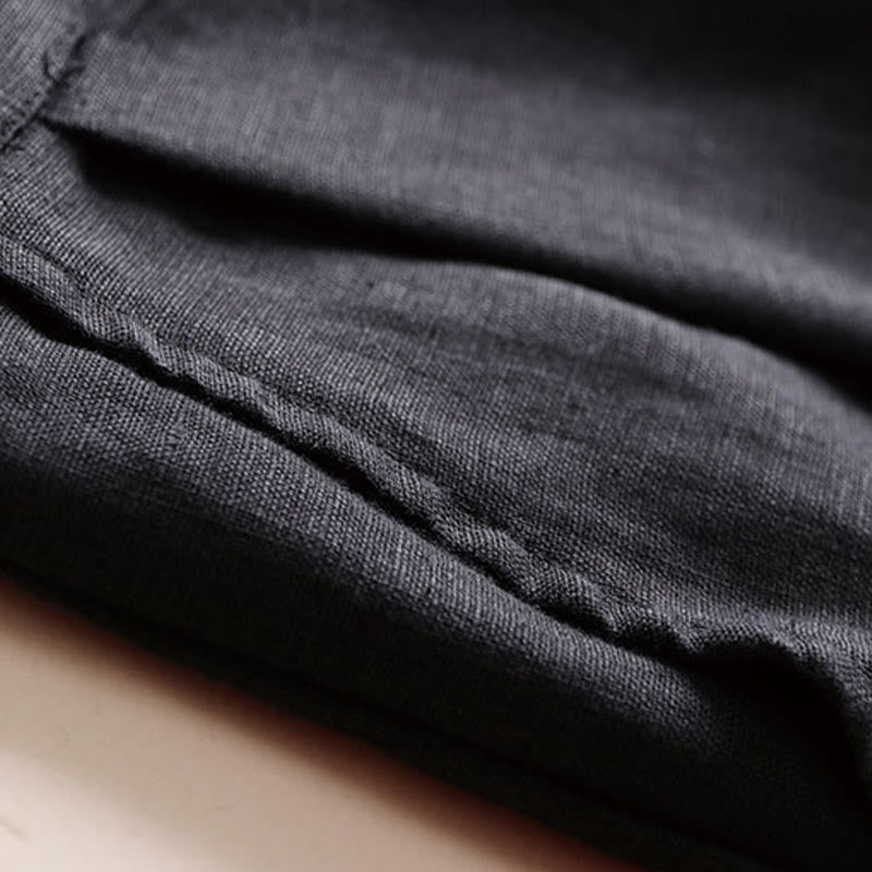 Commute Solid Color Drawstring 7-8 Length Cotton Linen Women's Wide Leg Pants With Pockets