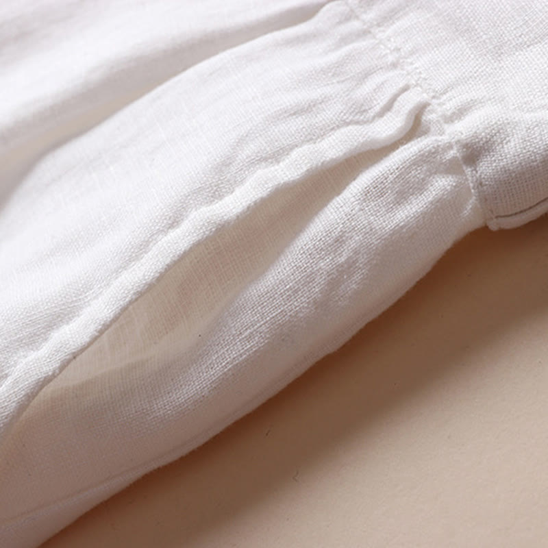 Commute Solid Color Drawstring 7-8 Length Cotton Linen Women's Wide Leg Pants With Pockets