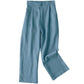 Commute Solid Color Drawstring 7-8 Length Cotton Linen Women's Wide Leg Pants With Pockets