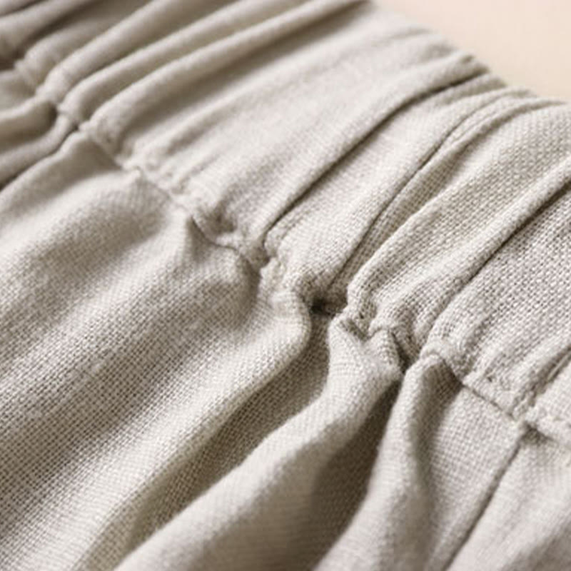 Commute Solid Color Drawstring 7-8 Length Cotton Linen Women's Wide Leg Pants With Pockets