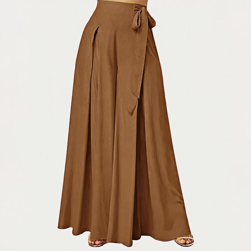 Spring Casual Retro Plain Drawstring Women's Wide Leg Pants With Pockets