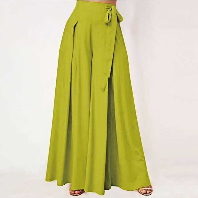 Spring Casual Retro Plain Drawstring Women's Wide Leg Pants With Pockets