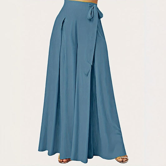 Spring Casual Retro Plain Drawstring Women's Wide Leg Pants With Pockets