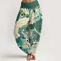 Cotton Flower Wave Pattern Women's Elastic Waist Harem Pants