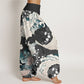 Cotton Flower Wave Pattern Women's Elastic Waist Harem Pants