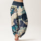 Cotton Flower Wave Pattern Women's Elastic Waist Harem Pants