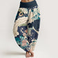 Cotton Flower Wave Pattern Women's Elastic Waist Harem Pants