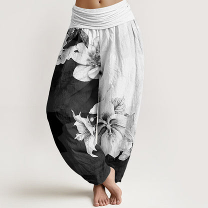 Cotton Camellia Pattern Women's Elastic Waist Harem Pants