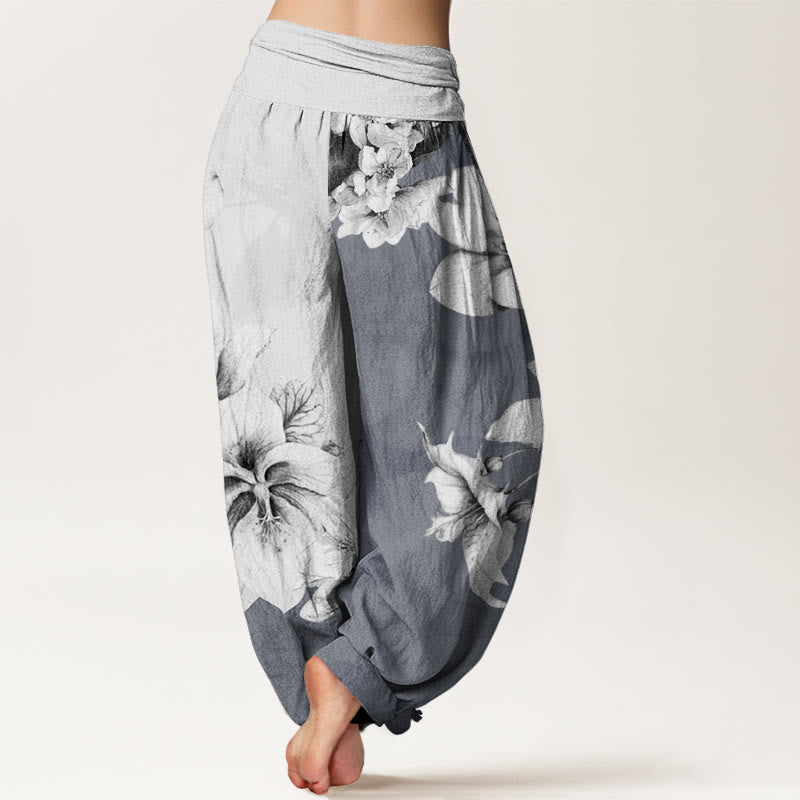 Cotton Camellia Pattern Women's Elastic Waist Harem Pants