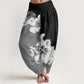 Cotton Camellia Pattern Women's Elastic Waist Harem Pants