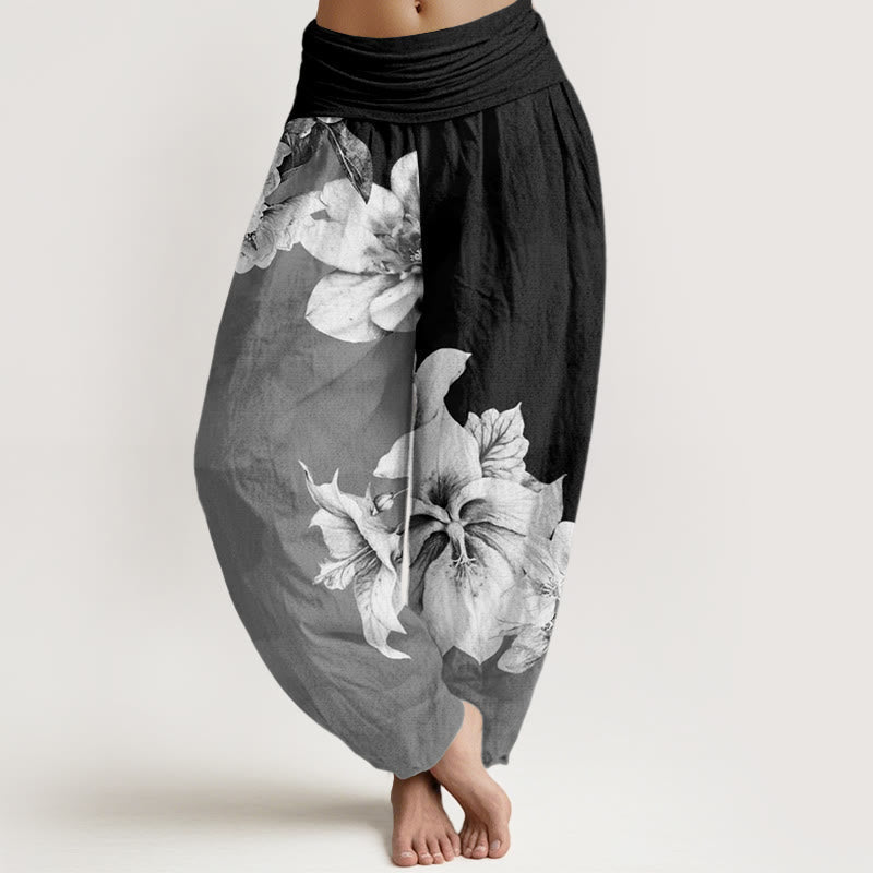 Cotton Camellia Pattern Women's Elastic Waist Harem Pants