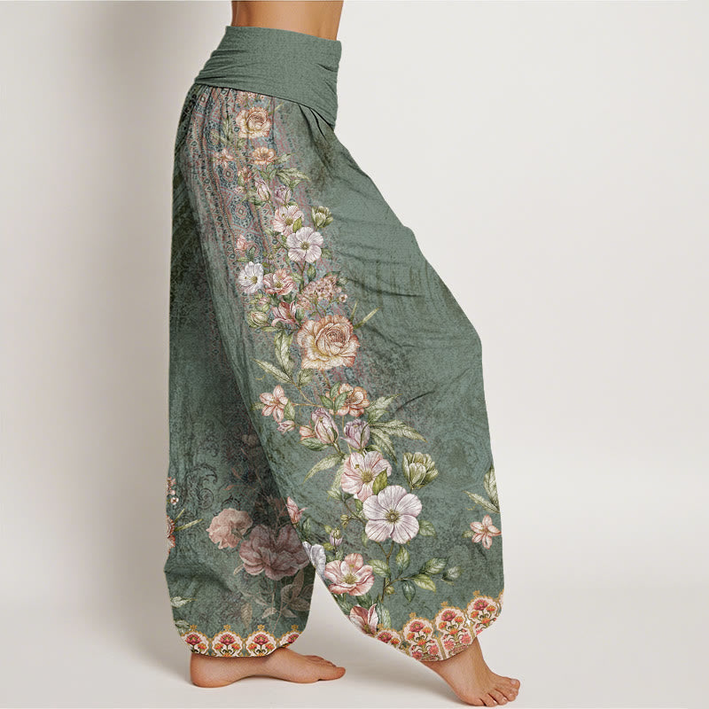 Cotton Ethnic Floral Ethnic Totem Pattern Women's Elastic Waist Harem Pants