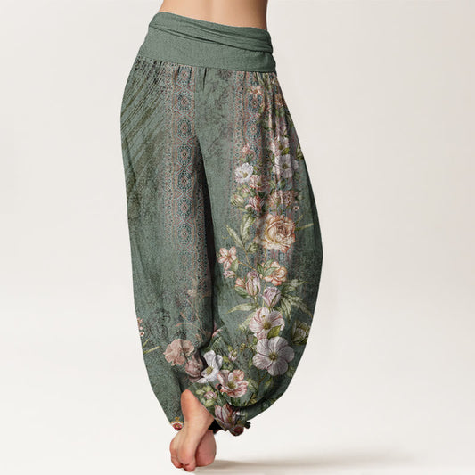 Cotton Ethnic Floral Ethnic Totem Pattern Women's Elastic Waist Harem Pants