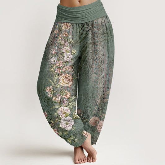 Cotton Ethnic Floral Ethnic Totem Pattern Women's Elastic Waist Harem Pants