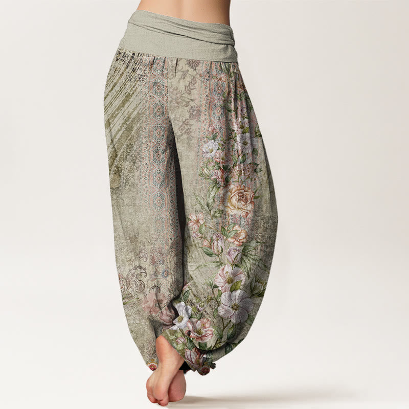 Cotton Ethnic Floral Ethnic Totem Pattern Women's Elastic Waist Harem Pants