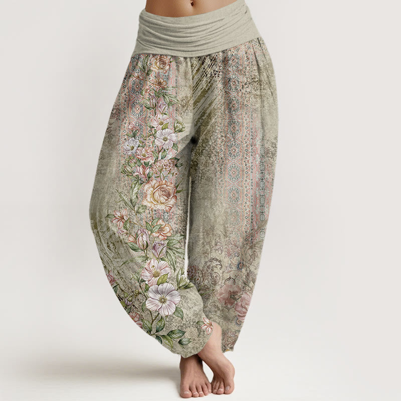 Cotton Ethnic Floral Ethnic Totem Pattern Women's Elastic Waist Harem Pants
