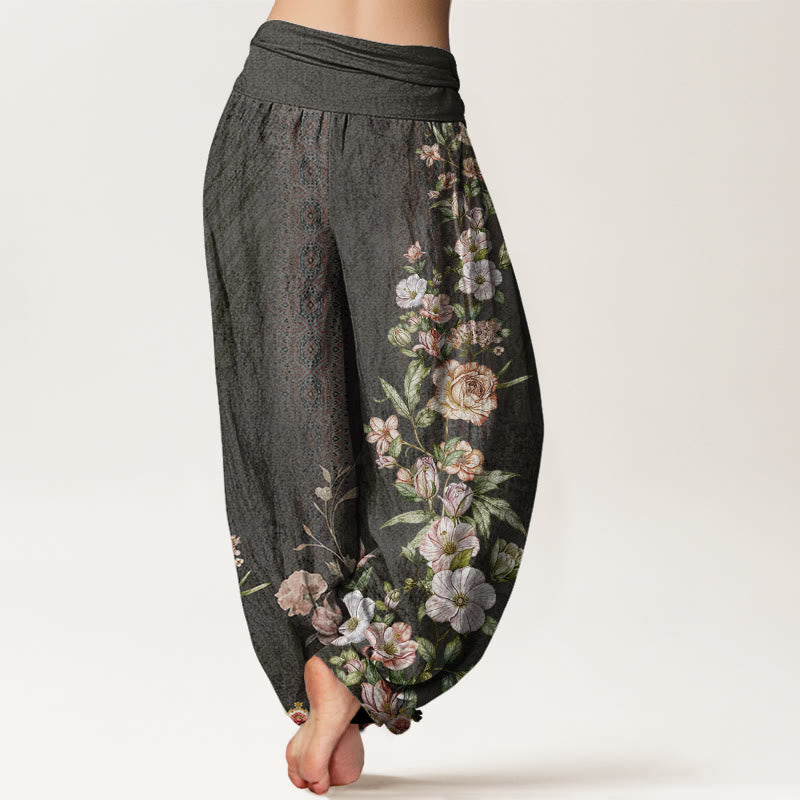 Cotton Ethnic Floral Ethnic Totem Pattern Women's Elastic Waist Harem Pants