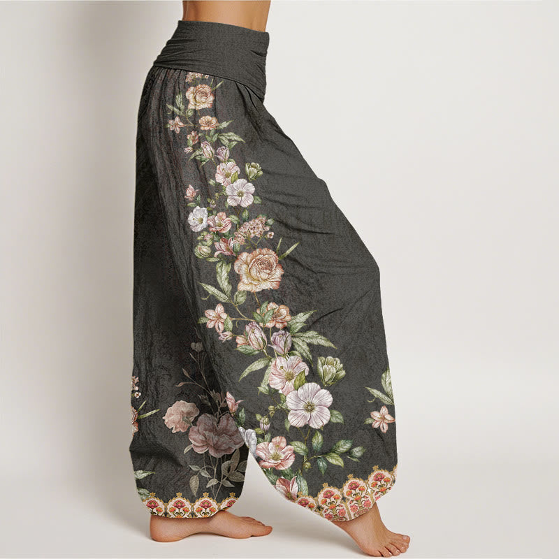 Cotton Ethnic Floral Ethnic Totem Pattern Women's Elastic Waist Harem Pants