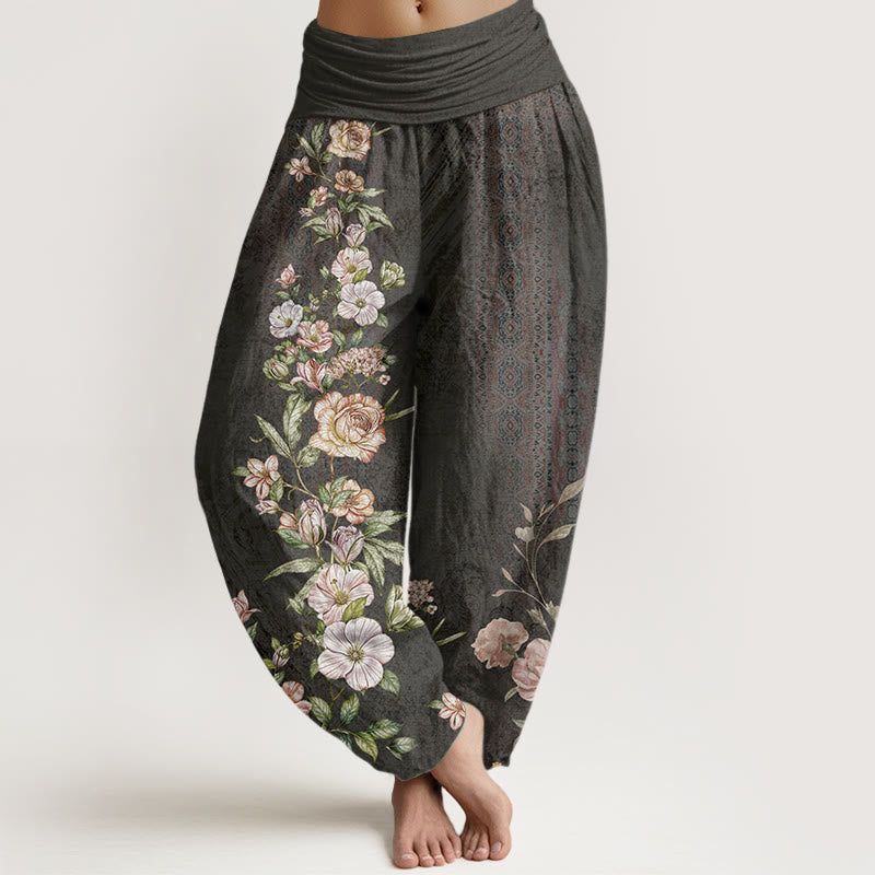 Cotton Ethnic Floral Ethnic Totem Pattern Women's Elastic Waist Harem Pants