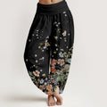 Cotton Various Flowers Pattern Women's Elastic Waist Harem Pants