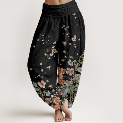 Cotton Various Flowers Pattern Women's Elastic Waist Harem Pants
