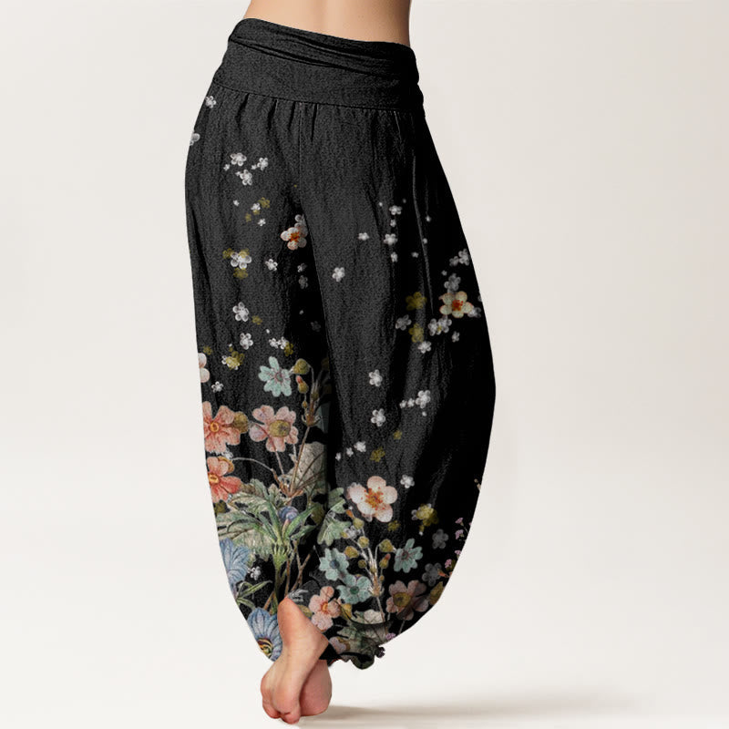Cotton Various Flowers Pattern Women's Elastic Waist Harem Pants