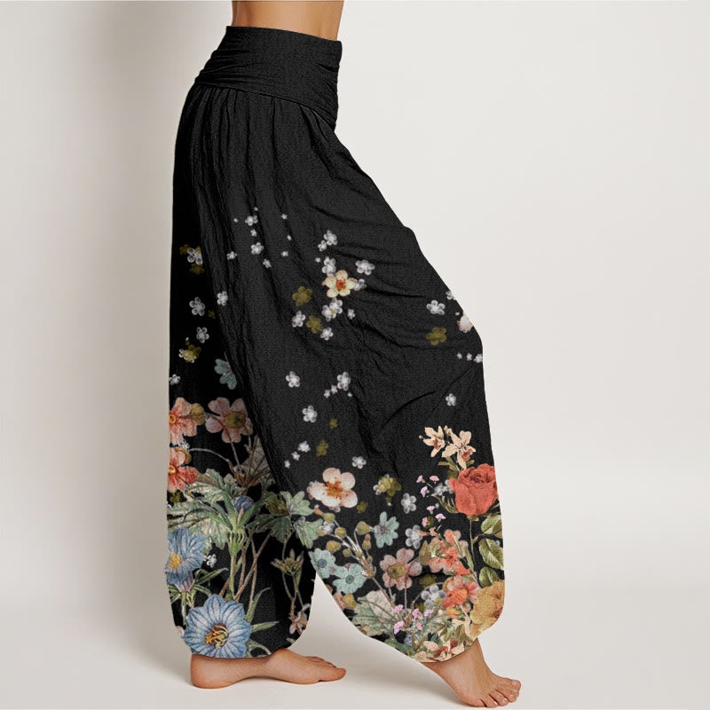 Cotton Various Flowers Pattern Women's Elastic Waist Harem Pants